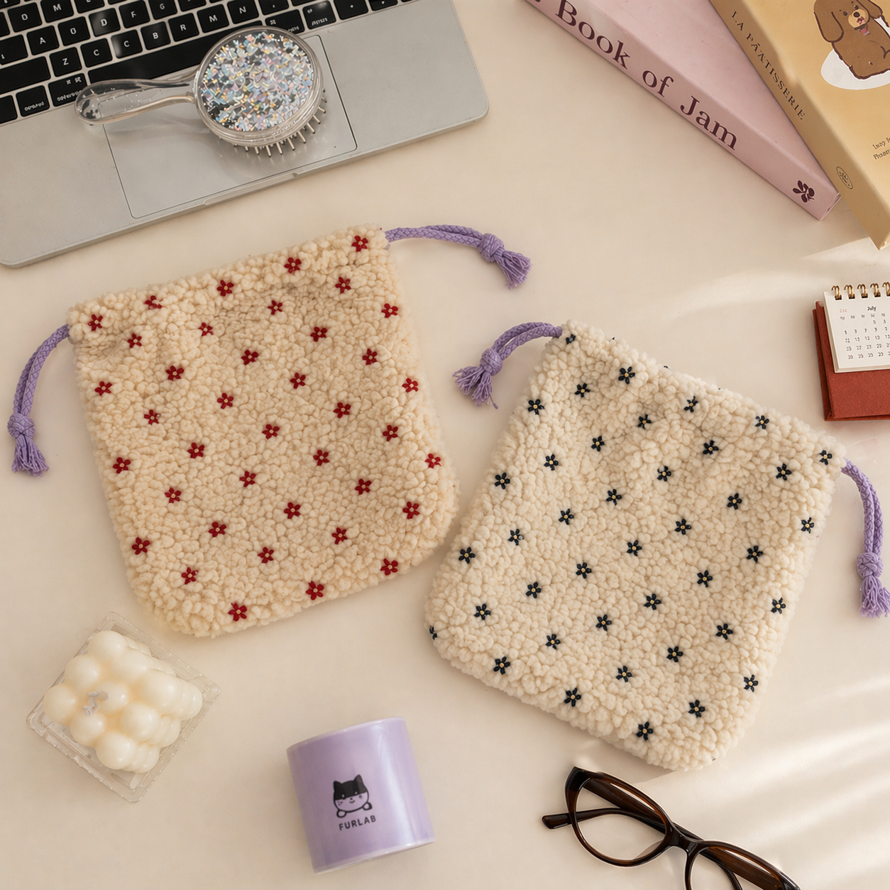 Cream Dot Pouch