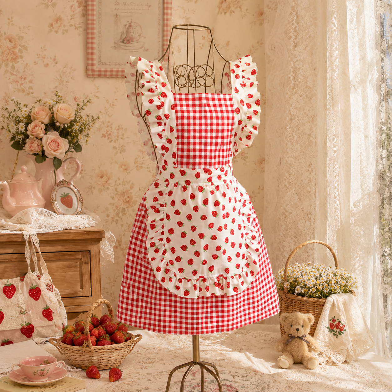 Berry Gingham Apron